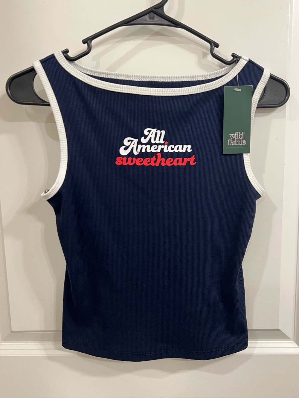 wild fable Navy Tank Top with White Trim and Red Script